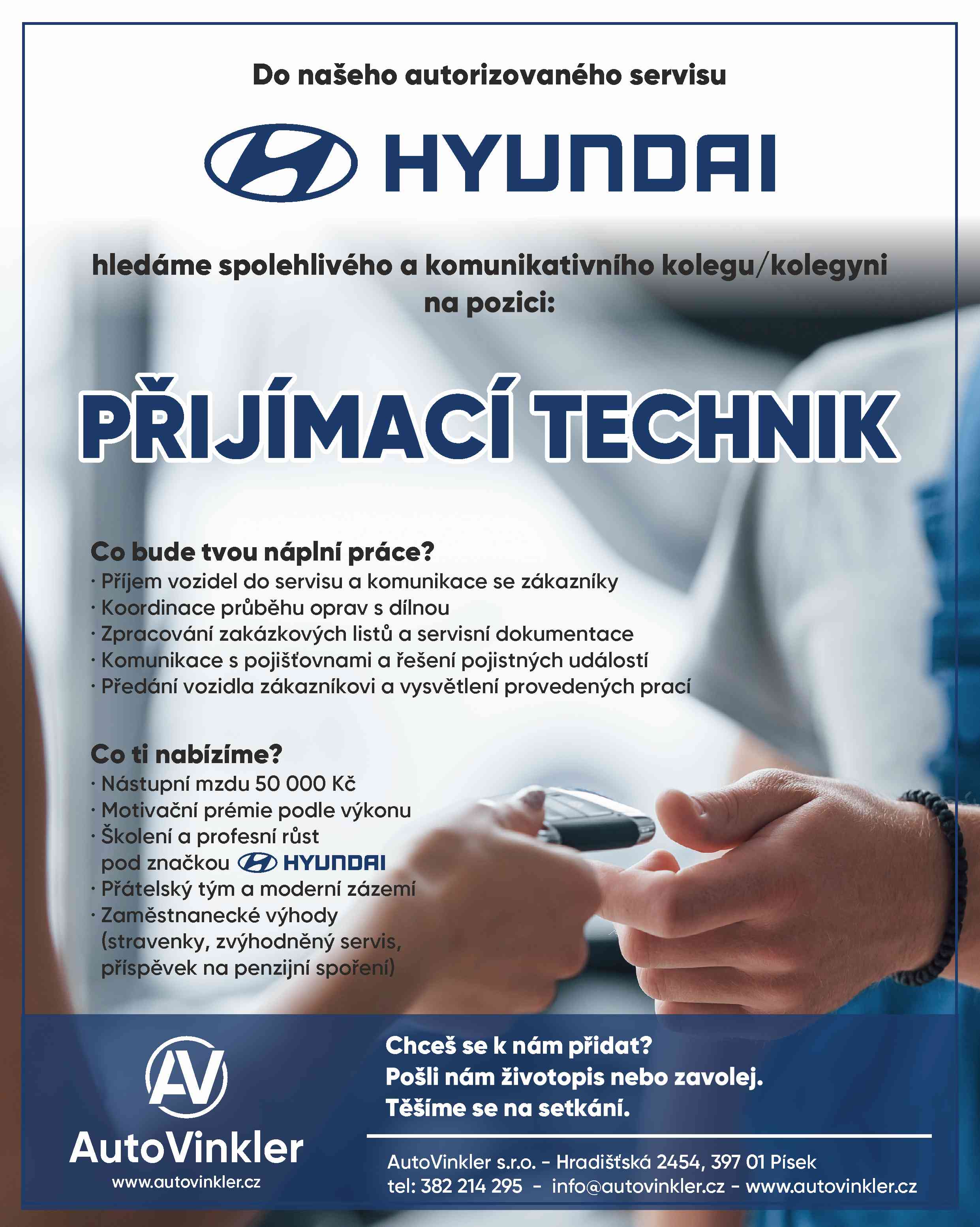 AUTO VINKLER – Hyundai hledá PŘIJÍMACÍHO TECHNIKA!